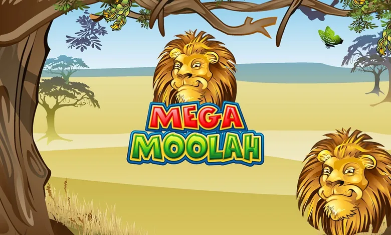 Arte promocional de la tragamoneda Mega Moolah con un león sonriente y letras doradas, tomado del blog oficial de rojabet.